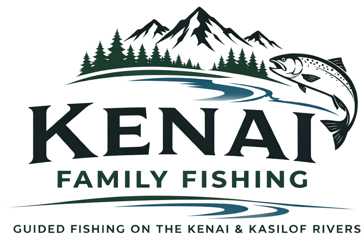 Kenai Family Fishing logo with river and fish.